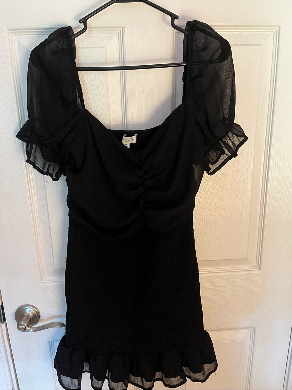 She + Sky Black Puff Sleeve Ruffle Hem Dress - Women's